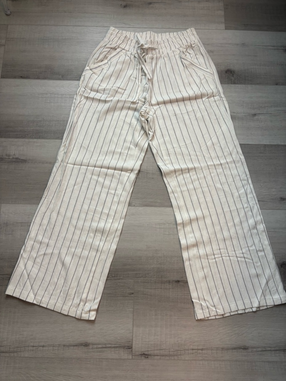 Sienna Sky Striped Wide Leg Pants Elastic Waist Cream Black Size L